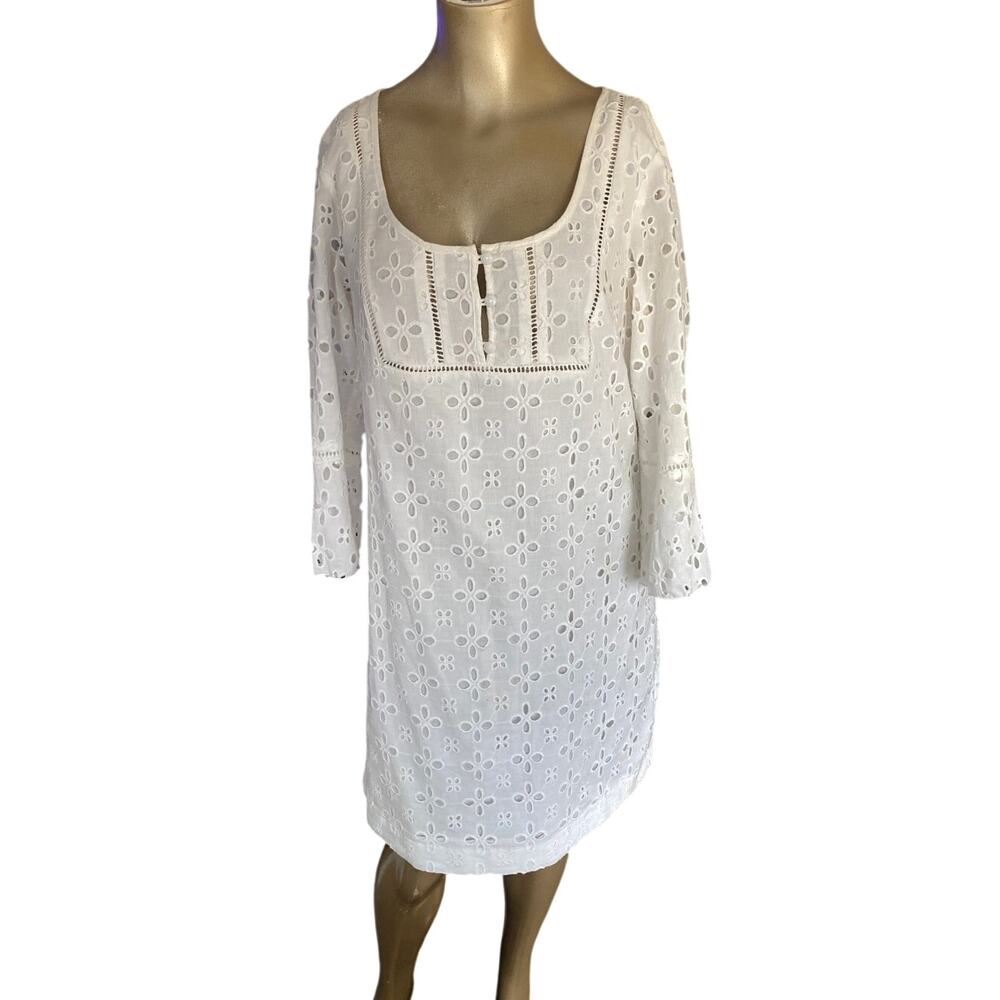 Vintage Y2K ICE White Eyelet Lace Cotton Mini Dress 10 Boho